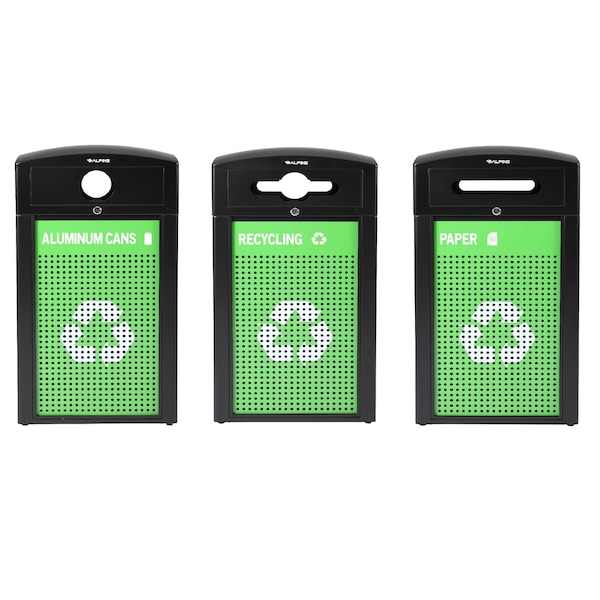 Alpine Industries 120 Gal. Steel All-Weather Outdoor Triple Recycling Bin, Cans, Plastic Glass, Paper, with Liners ALP471-40-GSCMS-MK - main